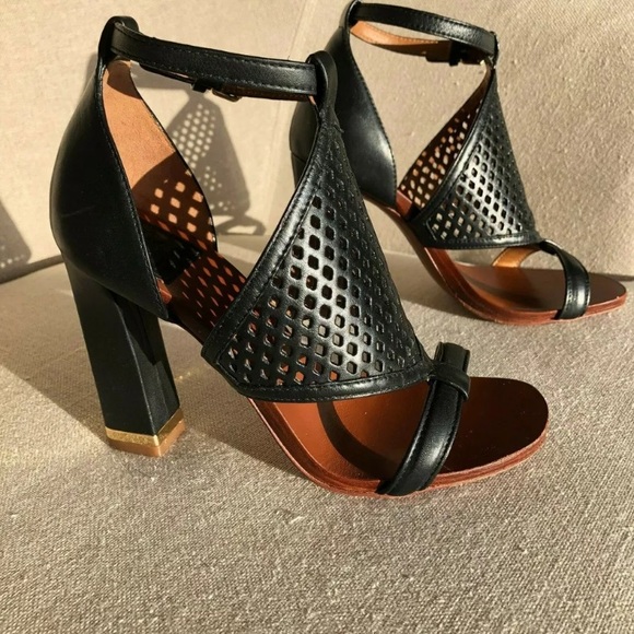 TORY BURCH 5.5 Doris Heel Perforated Leather Black - Picture 2 of 8